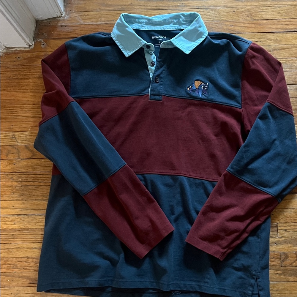 Bonobos Shirt Men Large Slim Fit Polo Golf Shirt Large Striped Embroidered Logo